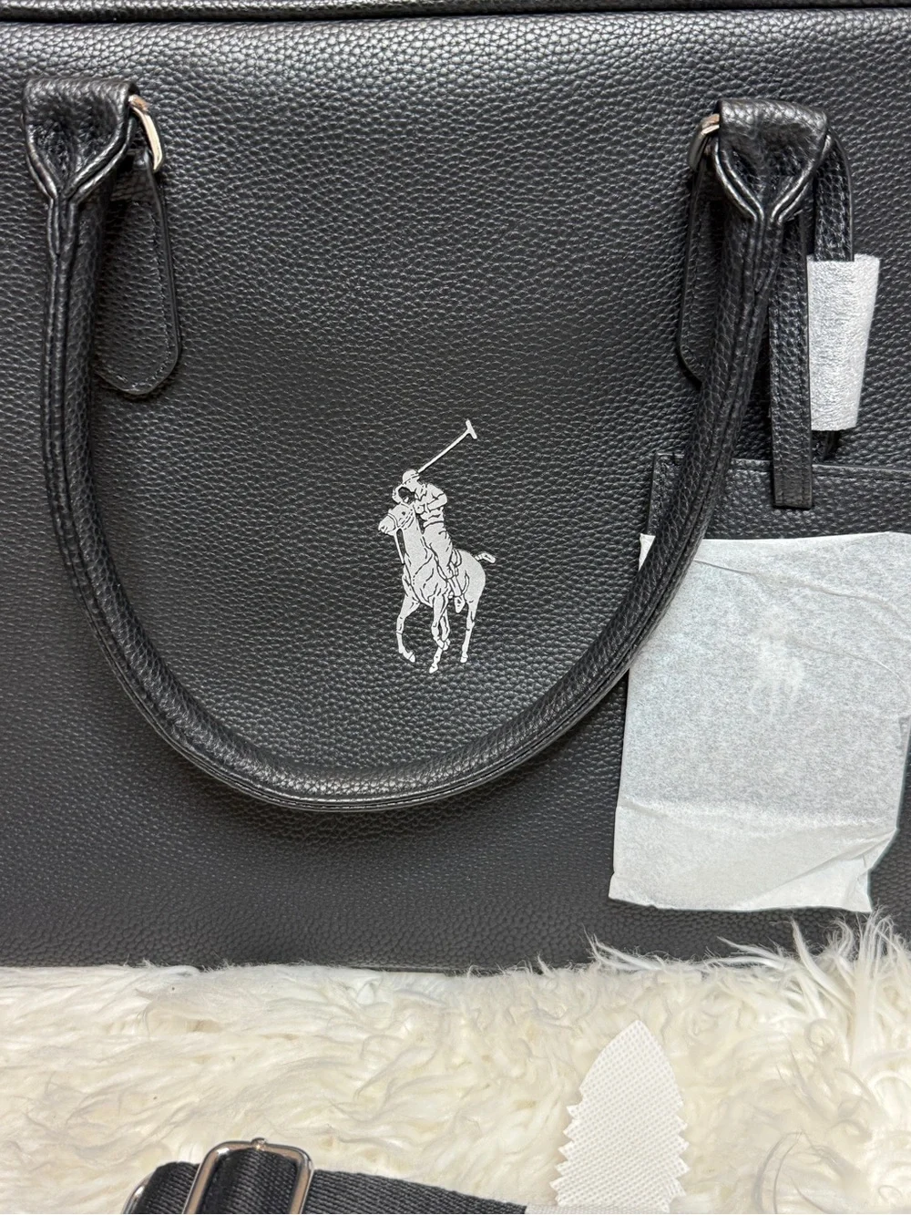 Polo by Ralph Lauren Black Leather Tote with Detachable Strap
